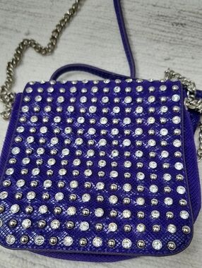 Cool Leather Purple Studded Crossbody with Silver Chain